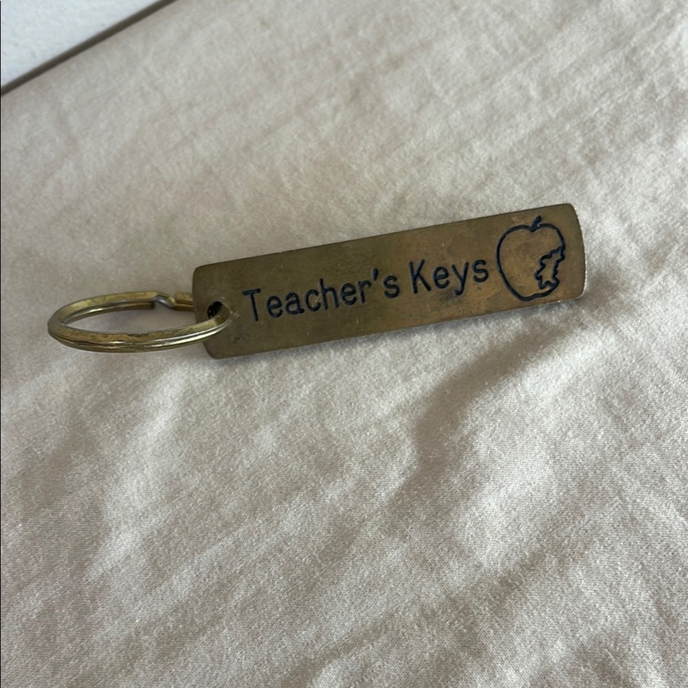 Teacher's Keys Brass Keychain Vintage Solid Rare Key Ring Apple School VTG